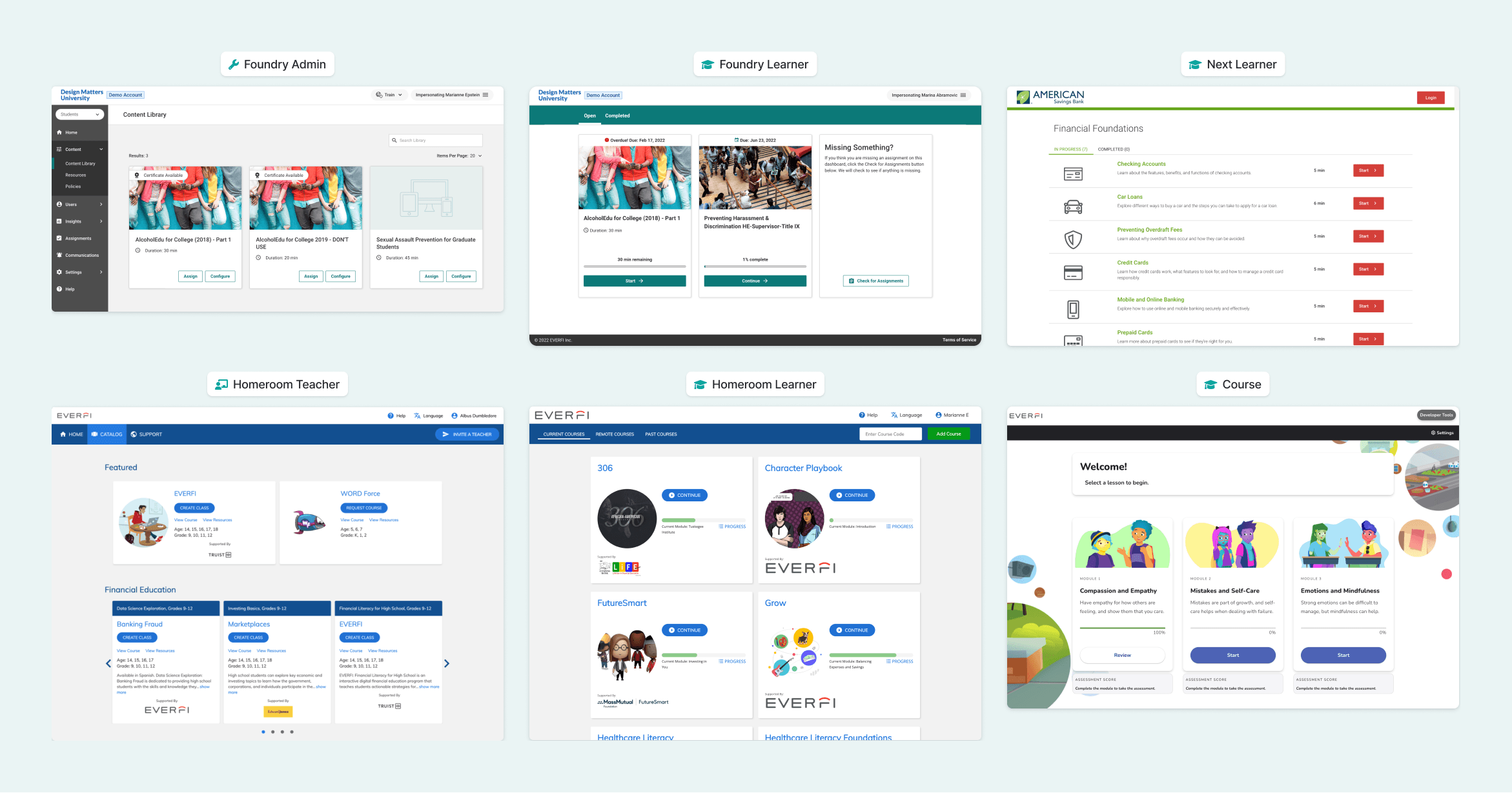 Some of the many ways courses are displayed across products