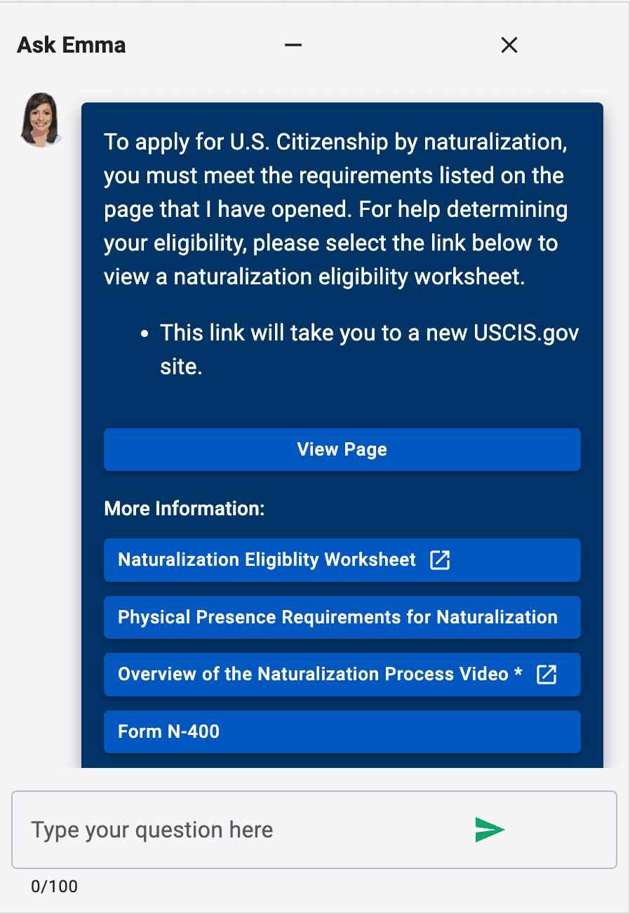 Emma, USCIS's virtual assistant