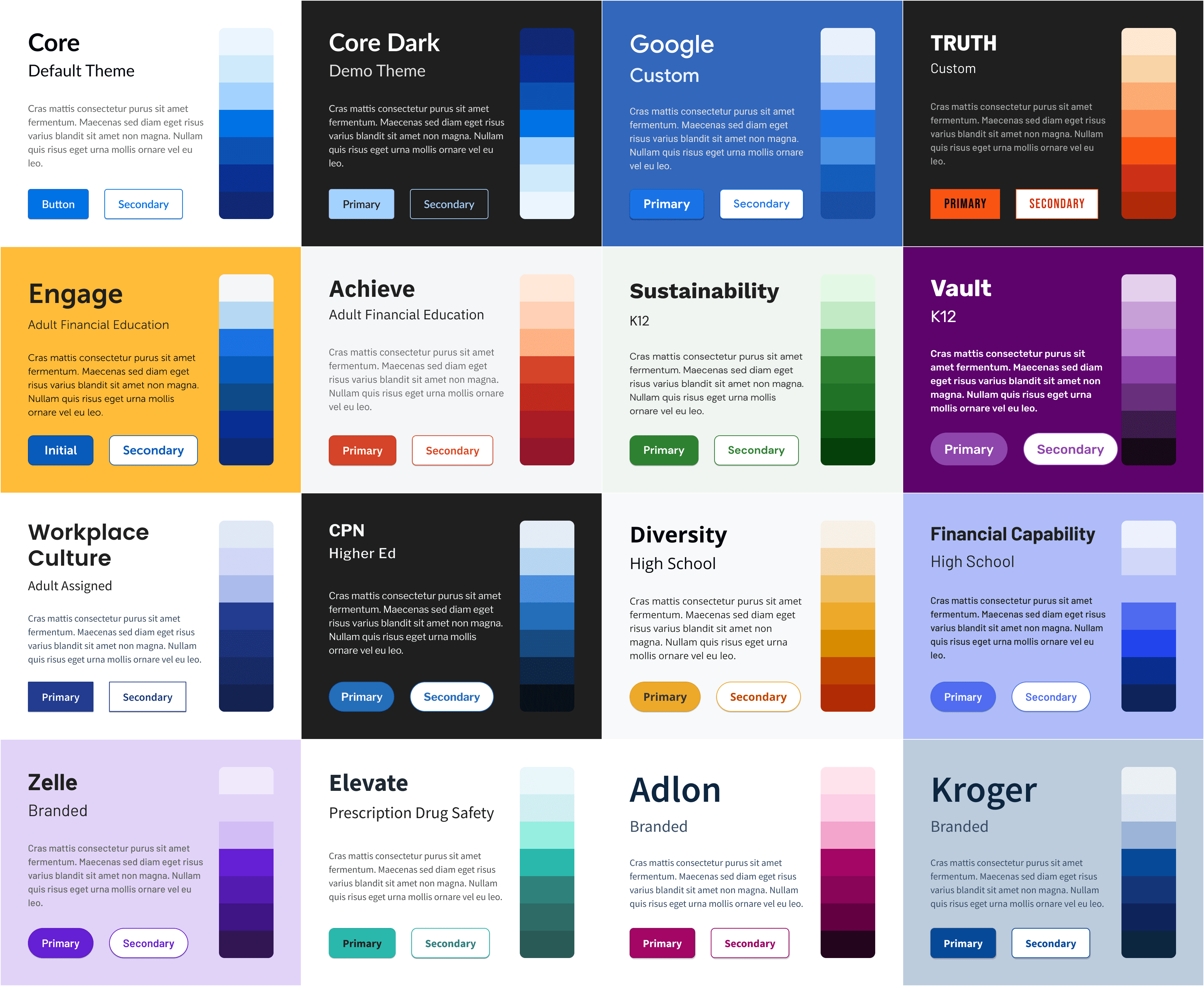Everfi courses use Furnace, our product design system and SDK, to create custom themes that vary greatly depending on customer, audience, and learning style. The underlying base theme, Core, is a polished (and generic) theme that incorporates some aspects of Everfi's branding.