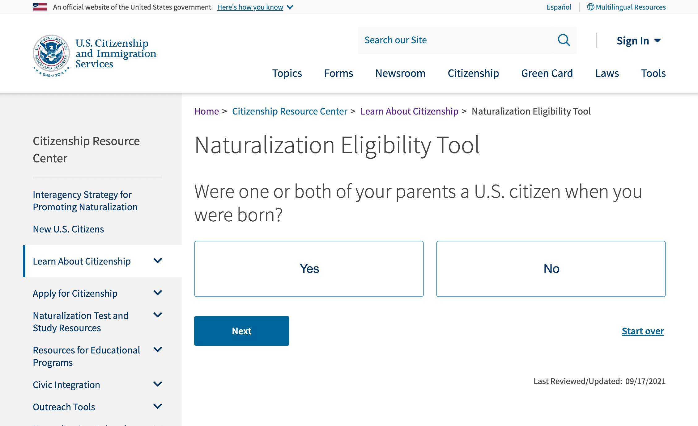 Naturalization Eligibility Tool