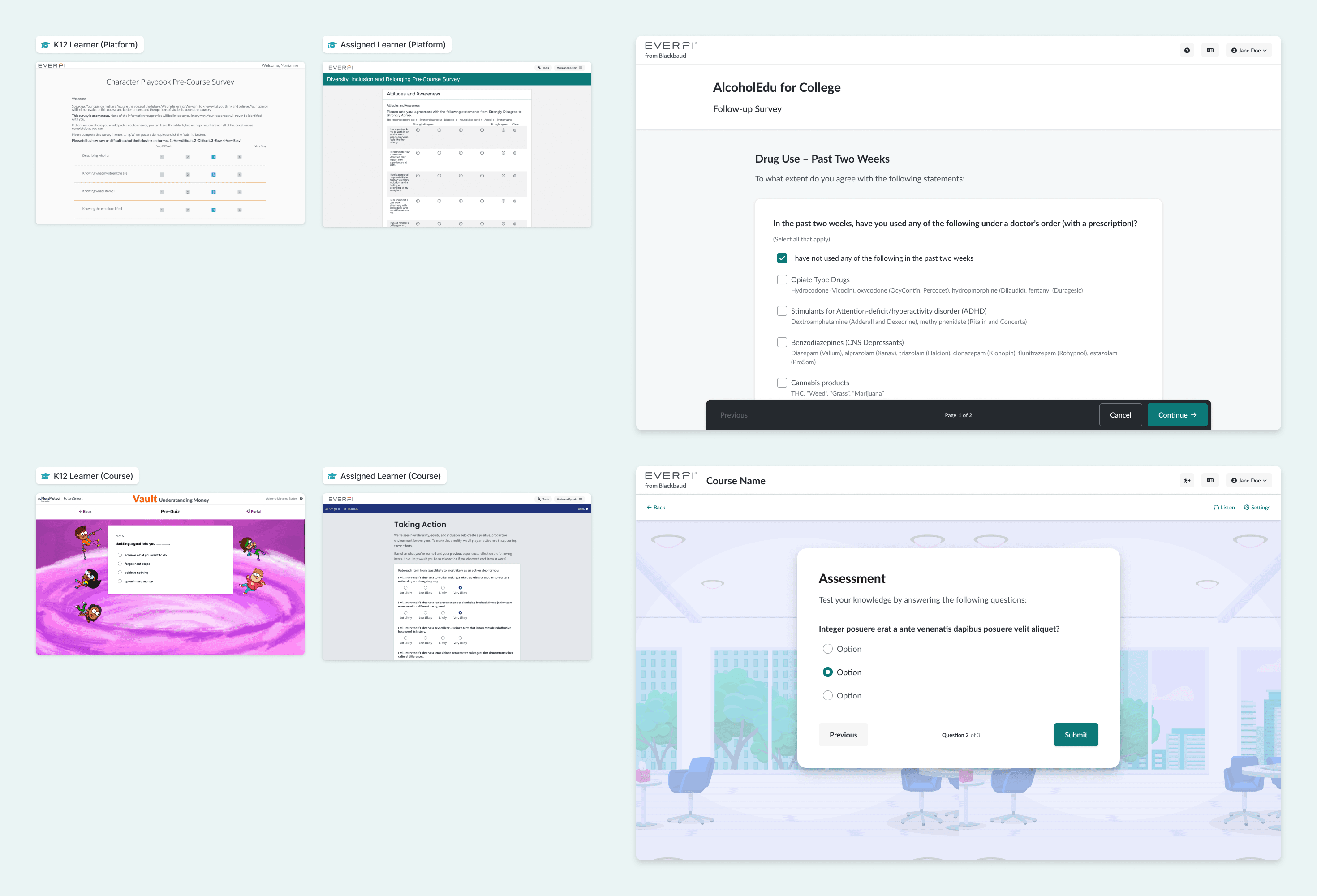 Evaluations in platform and course contexts